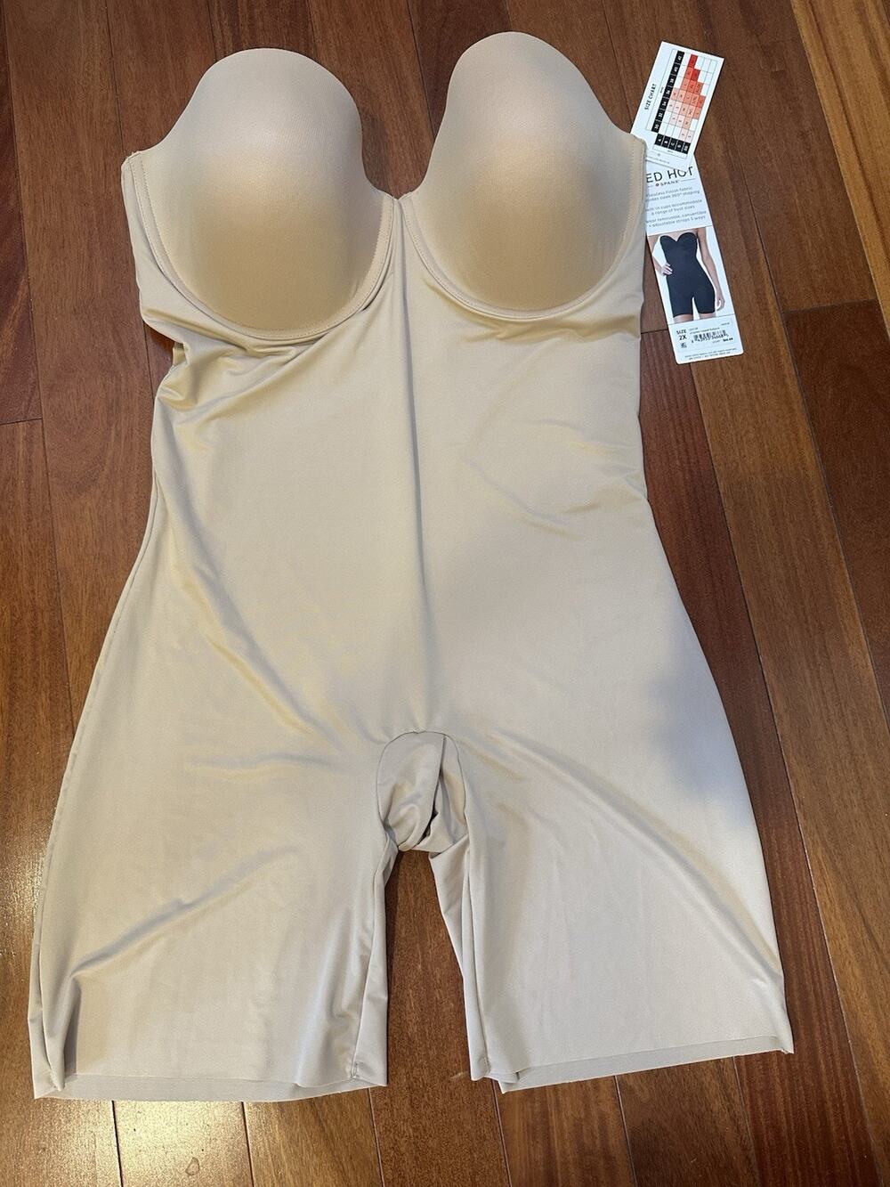 Red Hot Spanx Strapless Cupped Bodysuit Size 2X Beige Shaping Shapewear NEW